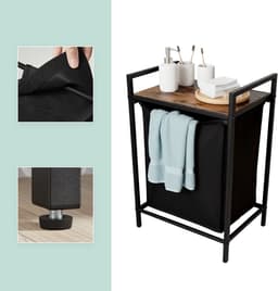 Wasmand - 65 l - met plank - uitneembare waszak - zwart-bruin — thumbnail 4