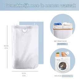 Dubbele wasmand met deksel en afneembare waszakken - XXL 150 L - Beige - 2 secties - Wassorteerder met 2 compartimenten - Bamboe — thumbnail 4