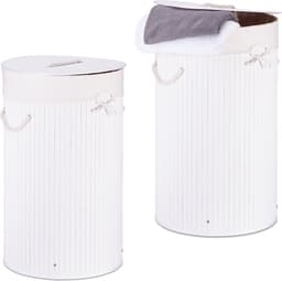 2x wasmand bamboe - wasbox met deksel - 70 liter - rond - 65 x 41 cm - wit — thumbnail 1
