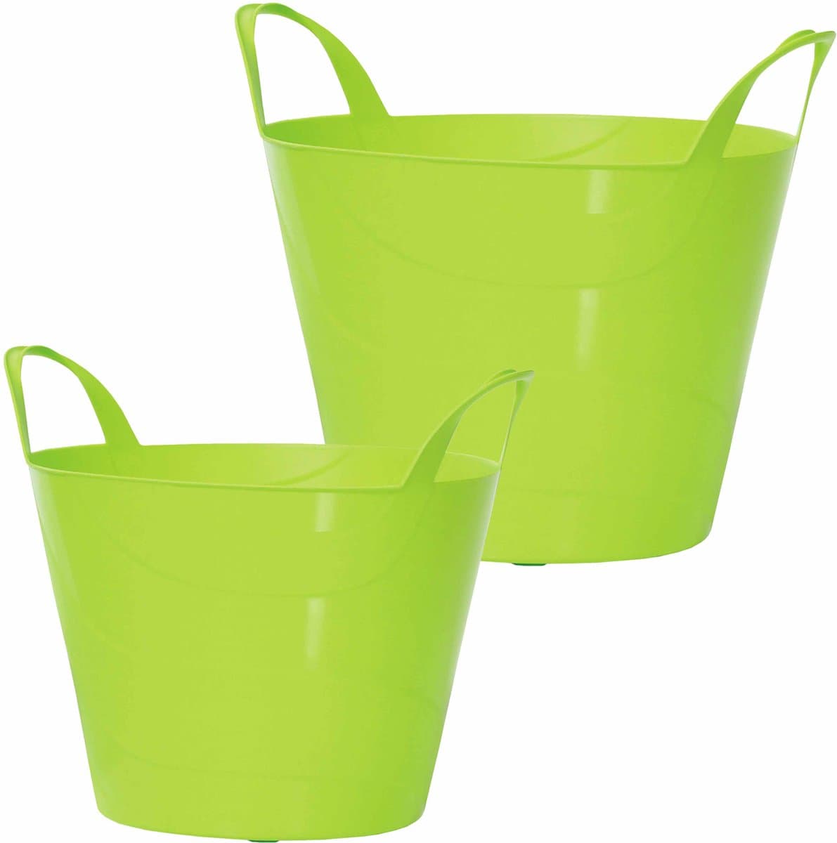 Set van 2x stuks kunststof flexibele emmers/wasmanden/kuipen groen in verschillende formaten 15 en 30 liter — afbeelding 1