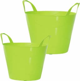 Set van 2x stuks kunststof flexibele emmers/wasmanden/kuipen groen in verschillende formaten 15 en 30 liter — thumbnail 1
