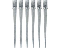 vidaXL - Grondpinnen - 6 - st - 8x8x91 - cm - gegalvaniseerd - staal - zilverkleurig — afbeelding 1