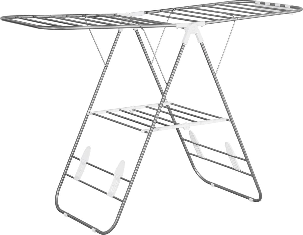 HOMCOM Inklapbaar wasrek, roestvrij staal, kunststof, zilver, wit 850-121 — afbeelding 1