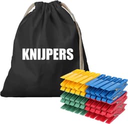 Canvas knijperzak - met 100 plastic wasknijpers - 25 x 30 cm - zwart - met koord — thumbnail 1