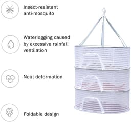 1stuks - Kruiden Droogrek - 3-laags hangend gaasnet voor planten Opvouwbaar hangend wasdroger - Kruiden Droogrek- droognet - kledingrek - kledingmand-Droognet-kleding droogrek-netzak kleding droogmand - wit - Droognet — thumbnail 5