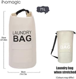 Hanging Laundry Hamper Rugzak met Verstelbare Schouderbanden - Opvouwbare Opbergtas voor Vuile Kleding - Ideaal voor Reis en Appartement (Beige) — thumbnail 2
