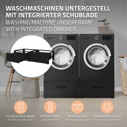 Wasmachine verhoger, Wasmachine Onderstel Dubbele 64x53,5x31,5 cm met lade in zwart ML design — thumbnail 2