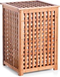 Zeller Wasmand - bamboe hout - deksel en waszak - 40 x 40 x 58 cm - 50 liter - vierkant — thumbnail 1