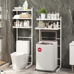 Over-the-Toilet Wasmachine Organizer met Verstelbare Opbergplank voor Badkamer en Wasruimte, Ruimtebesparend met Verstelbare Lade en Tafel — thumbnail 2