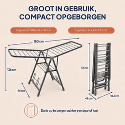 ProductXpert DryPro™ - Wasrek - Droogrek Inklapbaar - Opvouwbaar - 180 cm - Grijs — thumbnail 2
