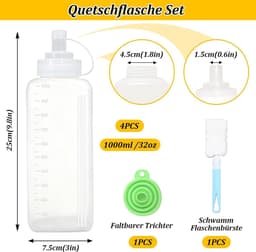 Knijpflessen Set - Kunststof - 1000 ml - Herbruikbaar - Voor Sauzen en Olie — thumbnail 2
