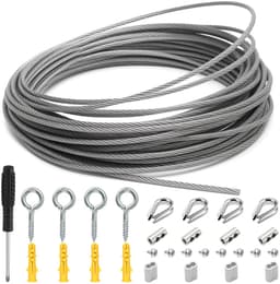 SnelShoppen - 15 m RVS Kabel 2 mm met Aluminium Sleeves, Kabelklemmen en M2 Kabel, Geïsoleerd voor Klimhulp, Waslijn, Klimplant Rope, Buiten, Tuin — thumbnail 1