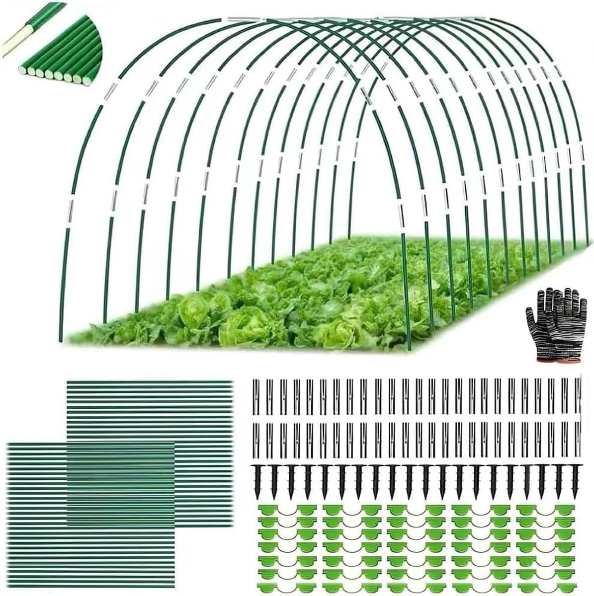 SnelShoppen - Tunnels voor Tuin - 70-delige Fiberglas Tunnelboog Set voor Raised Bed, Folietunnel, Tuin Arches, Grondankers, Groene Kleur — afbeelding 1