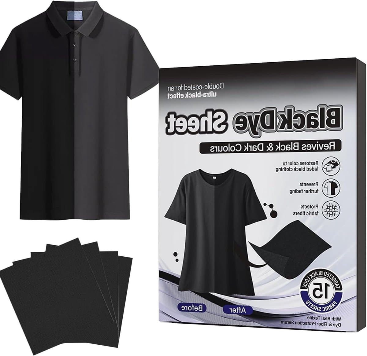 Zwarte Kledingverf Vellen - Textielverf Wasmachine - Kleding Opfrissen - Niet-vervagende Afwerking - 15 stuks - Zwart — afbeelding 1