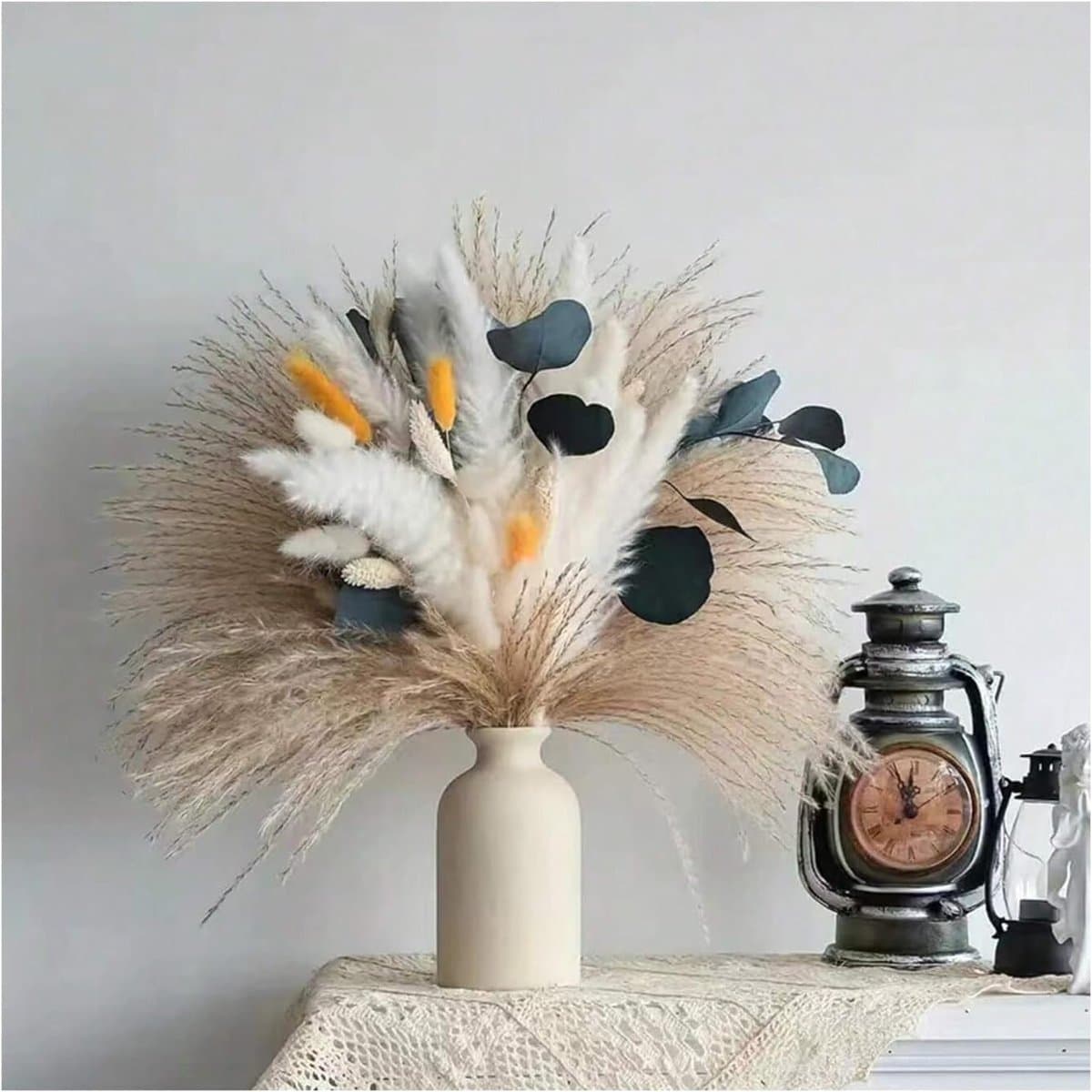 Gedroogde bloemenboeket – natuurlijke gedroogde pampas & gedroogde konijnenstaart – Boheemse decoratie voor slaapkamer, bruiloft, verjaardagstafel — afbeelding 1