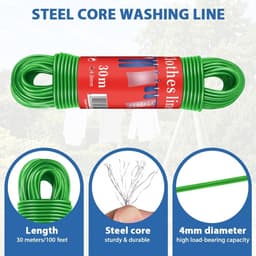 Buitenwaslijn 30m met stalen kern - 4mm PVC-gecoat - Extra sterk en duurzaam - Ideaal voor tuin en camping - ShopVlot — thumbnail 3