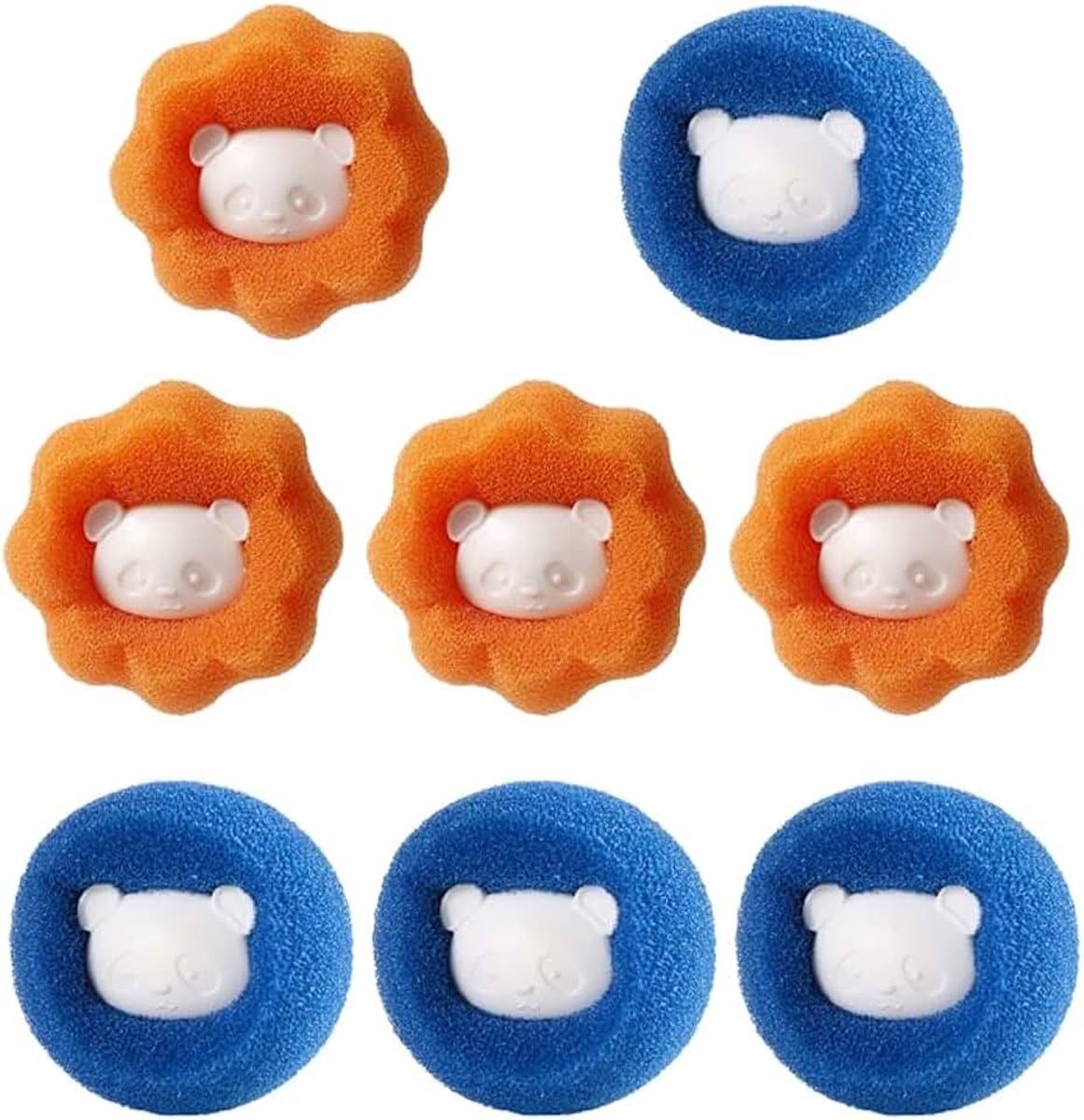 8 stuks dierenhaarverwijderaar, wasmachine, herbruikbare pluisballen tegen hondenharen en kattenharen, wasballen voor kleding en beddengoed, effectieve pluisvanger, haarvanger, oranje en blauw — afbeelding 1