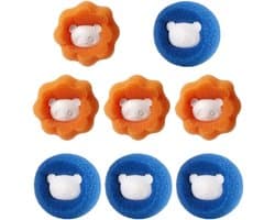 8 stuks dierenhaarverwijderaar, wasmachine, herbruikbare pluisballen tegen hondenharen en kattenharen, wasballen voor kleding en beddengoed, effectieve pluisvanger, haarvanger, oranje en blauw