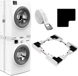 SnelShoppen - Universele Stacking Kit voor Wasmachine en Droger, Verstelbare Montageframe Set voor 46-66 cm, Duurzaam Kunststof en RVS, Inclusief Ratc — thumbnail 1