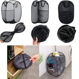 Thijox - 2 Stuks Opvouwbare Wasmand Met Handvat - Draagbare Zwarte Mesh Opbergmanden - Inklapbare Pop-Up Wasmanden Voor Thuis, Camping, Kinderen — thumbnail 2