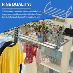 Dailygoods- Wasrek Uittrekbaar - Opvouwbaar Droogrek - Balkonrek - Wanddroogrek - Geschikt voor Binnen/Buiten - Roestvrij Staal 44-76 cm — thumbnail 4