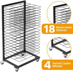 Dailygoods- Fotodroogrek Mobiel met 18 Planken - Vergrendelbare Wielen - Functioneel Design - Opbergoplossing voor Kunstwerken - Afmetingen 42 x 30 x 77 cm - Droogrek — thumbnail 3