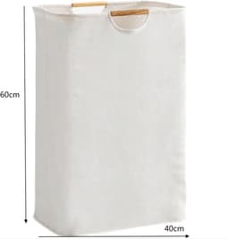 1 stuk - Wasmand - Katoen en linnen huishoudmand - Opvouwbare wasmand - Speelgoedmand - Handwasmand voor de badkamer - 40*30*60 cm - Houten handvat [Wit] — thumbnail 2