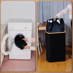 Wasmand, Indeling Met Twee Compartimenten, Grote, Opvouwbare Wasmand, Uitneembare Voering. — thumbnail 5