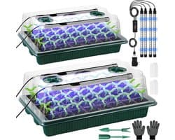 Kas kweekbak, 2 stuks 80 gaten, mini-broeikasset met plantenlamp, kweekplaat met timing-controller, instelbare helderheid, 20 plantenlabels voor opplant