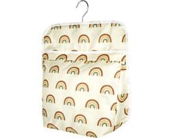 Wasknijperzak, voor maximaal 100 wasknijpers, wasknijperhouder met ophanghaak voor thuisgebruik, om op te hangen, herbruikbaar, wasknijperzak met beugel, regenboog, 30 cm x 26 cm, aktetas