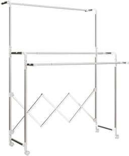 MEUNIQ Droogtoren inklapbaar 150 x 103 x 197 cm met 3 verstelbare droogstangen en 4 wielen, vrijstaand wasrek voor binnen en buiten, roestvrij staal, zilver — thumbnail 4
