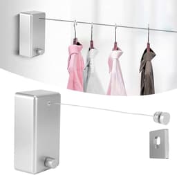 Intrekbare Waslijn - Waslijn Binnen Buiten - Kleding Drogen - Roestvrijstalen Boorinstallatie - Niet Gespecificeerd - Zilver — thumbnail 5
