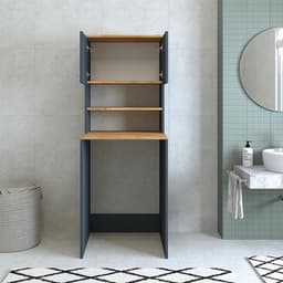 Wasmachinekast - Wastoren Omkasting - Badkamer Organiseren - Onderhoudsvriendelijk Oppervlak - 65 x 181 x 60 cm - Antraciet Eiken — thumbnail 3