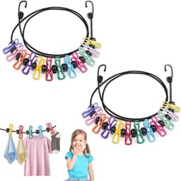flintronic Intrekbare reiswaslijn, 2 stuks, 1,8 m intrekbare waslijn, waslijn, camping, draagbaar, met 12 wasknijpers, waskoord, wasrek voor badkamer, outdoor — thumbnail 1