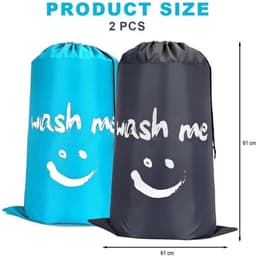 Dailygoods - Dailygoody - Waszakken Set van 2 - Vouwbare Waszak - Ideaal voor Reizen - 61 x 91 cm - Grijs en Blauw - Voor Vuile Kleding - Camping en Thuis — thumbnail 5