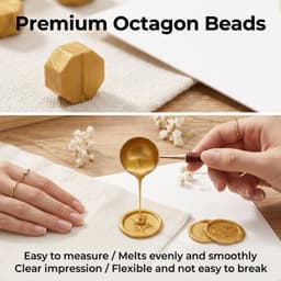 300 Stuks Octagonale Gouden Wasbolletjes met Smeltlepel voor Waskerf, Uitnodigingen, Enveloppen en Cadeausluiting, Creatieve DIY Projecten — thumbnail 4
