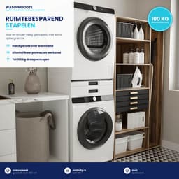 Wasophoogte® Tussenstuk wasmachine droger - Stapelkit wasmachine droger - Tussenkader met lade en plateau - Geschikt voor elk type - Wit — thumbnail 3