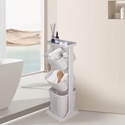 Wasmand,4 verdiepingen, vuile wasmand, opslag met 3 vakken, afneembaar, 44 x 33 x 110 cm — thumbnail 3
