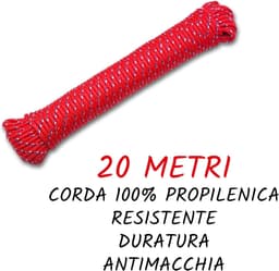 Waslijn, 20 meter, sterk en vuilafstotend propyleentouw, robuust en duurzaam voor buiten en binnen, ideaal voor tuin, camping en huis (rood) — thumbnail 3