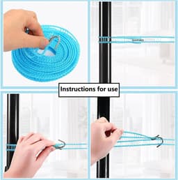 2 stuks kledinglijnen, waslijn, antislip elastisch touw, nylon waslijn, draagbare waslijnen, winddichte outdoor waslijn, voor reizen, camping, tuin (blauw) — thumbnail 4