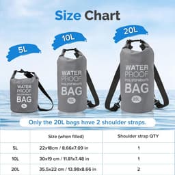 Waterdichte Dry Bag, waterdichte strandtas met verstelbare schouderriem, Dry Bag voor zwemmen, kamperen, kajakken, strand, grijs, 20L(1-Pack), Waterdichte zakken — thumbnail 4