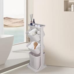 Wasmand met 3 vakken, rek voor wasmand, bamboe voor sorteren, vuile was, 2 bakken, wasmand, vuile wasmand — thumbnail 3
