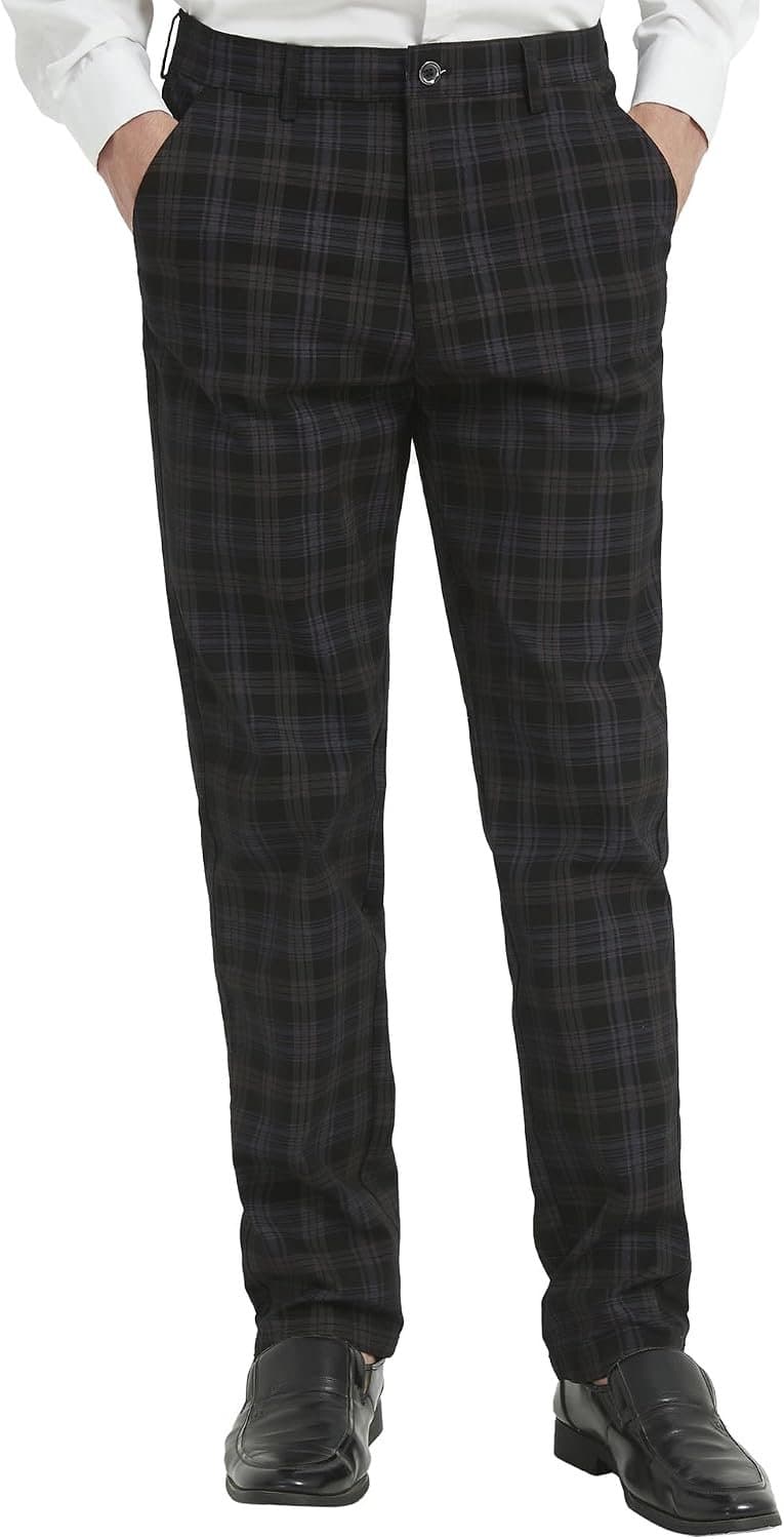 Geruite broek voor mannen skinny jurk broek slim fit zakelijke casual jurk chino's — afbeelding 1