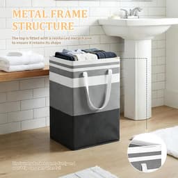 75L, katoen en linnen wasmanden met handgrepen voor slaapkamers, badkamers, woonkamers, opvouwbare wasmand voor huishoudelijke artikelen, kleding, speelgoed, zwartgrijze strepen, waterdichte — thumbnail 4