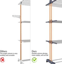 Opvouwbaar Wasrek - Droogrek Verticaal - Kleding Drogen - Met Wielen - 172 cm Hoog - Grijs — thumbnail 5