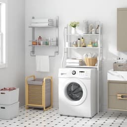 3 Tier Drum Washing Machine Storage Rack - Space Saving Bathroom Rack Above Toilet - Multi-Purpose Bearing Strong Adjustable Storage Rack - Steel White — thumbnail 3