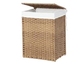 Handgeweven wasmand met deksel - Riet - Rechthoek - Gevlochten - 46x33x60cm — afbeelding 1