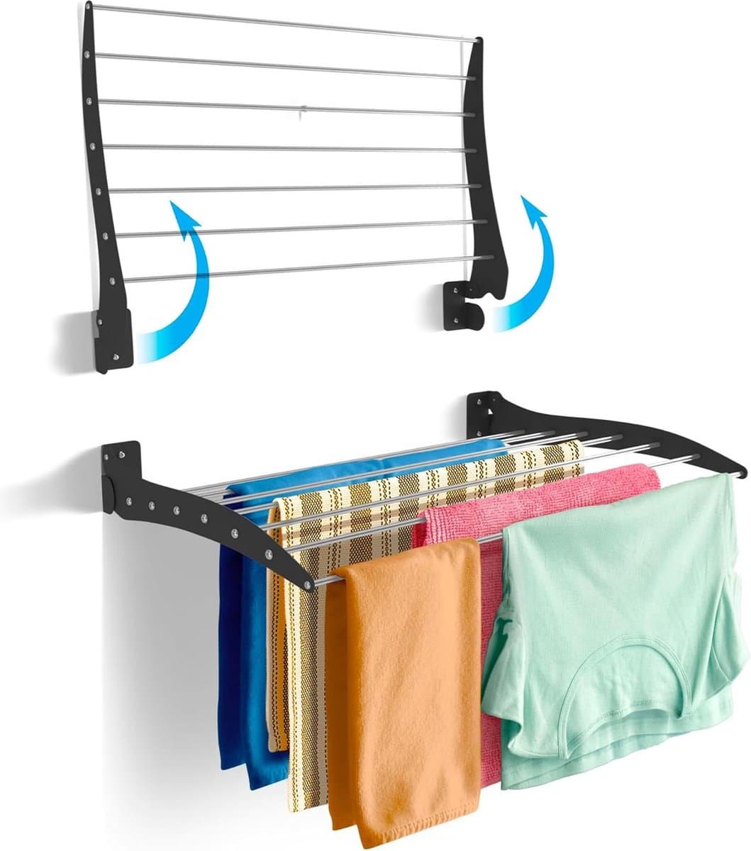 Opvouwbaar wasdroogrek voor aan de wand - Verticaal ophangsysteem - 70 cm grijs — afbeelding 1