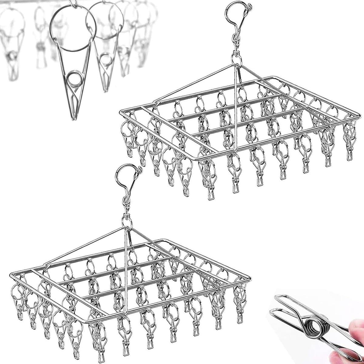 Roestvrijstalen sokken-drogers wasrek draaibare sokkenhouder - winddichte kleerhanger - 40 wasknijpers - sokken ondergoed - kleding handschoenen - handdoeken — afbeelding 1