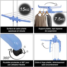 Staand Droogrek - Wasdroger Toren - Kleding Drogen - Met Wielen Inklapbaar - 75 x 64 x 170 cm — thumbnail 4